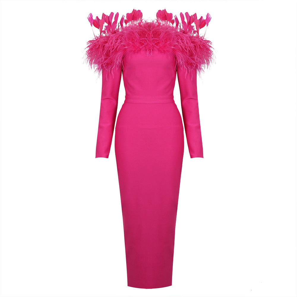 Sexy Feather Bandage Backless Formal Dress