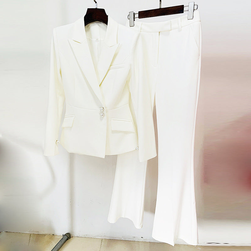 Pearl Button Slim Bootcut Pants Two Piece Suit