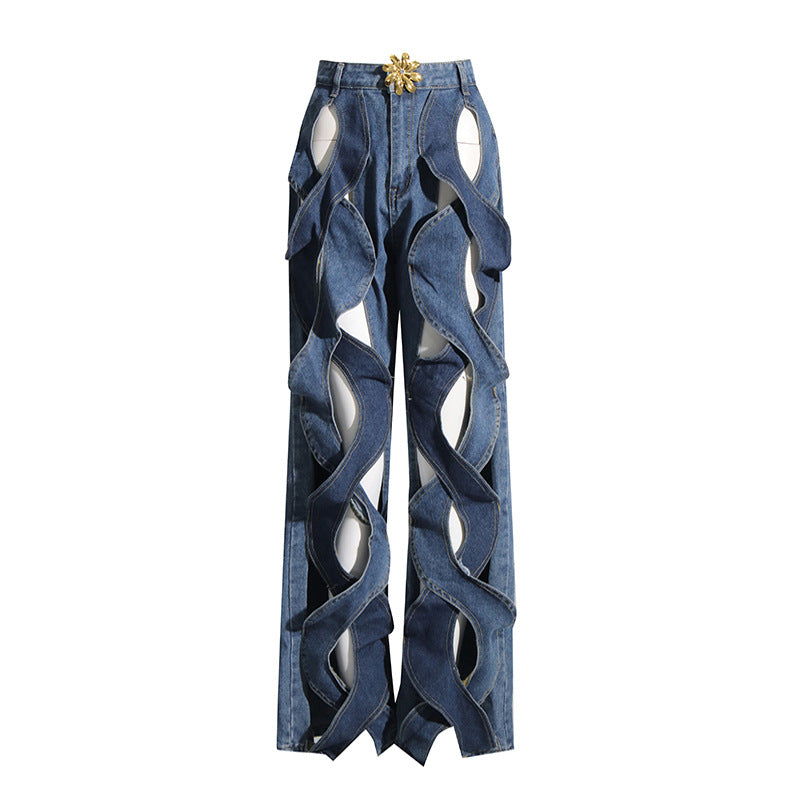 Twisted Wide Leg Sense of Designer Trousers Jeans