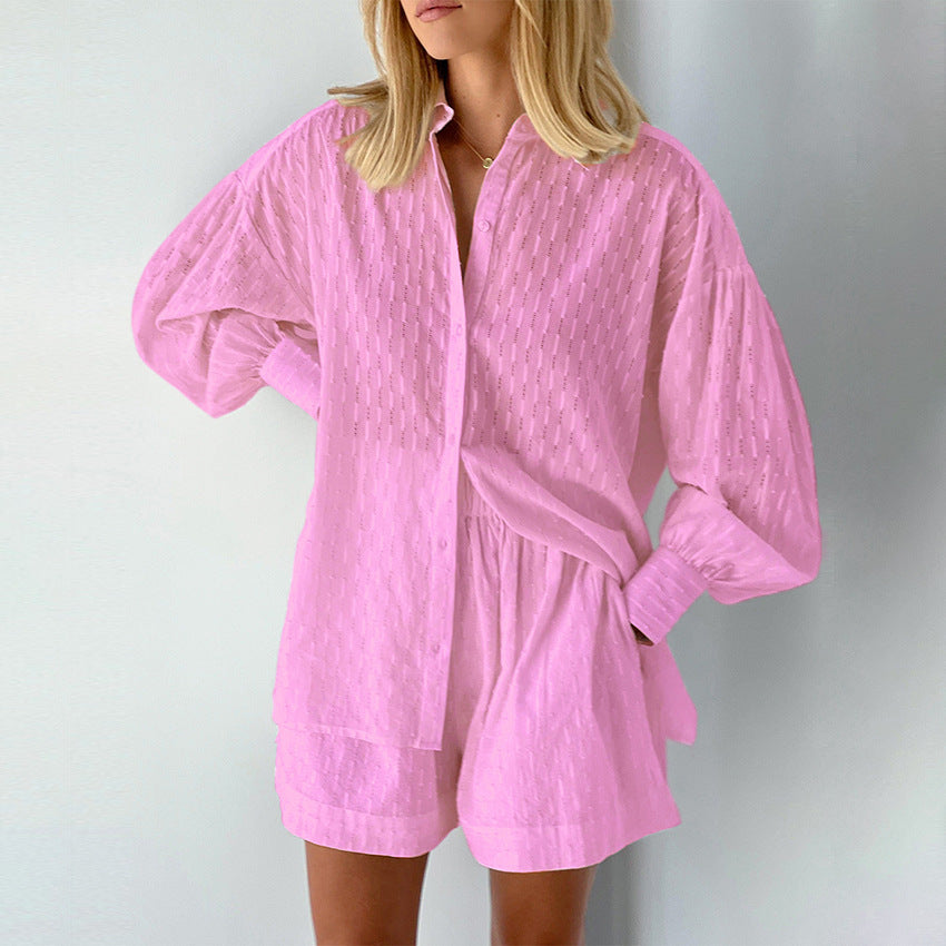 French Jacquard Cotton Puff Sleeve Casual Cool Pajamas