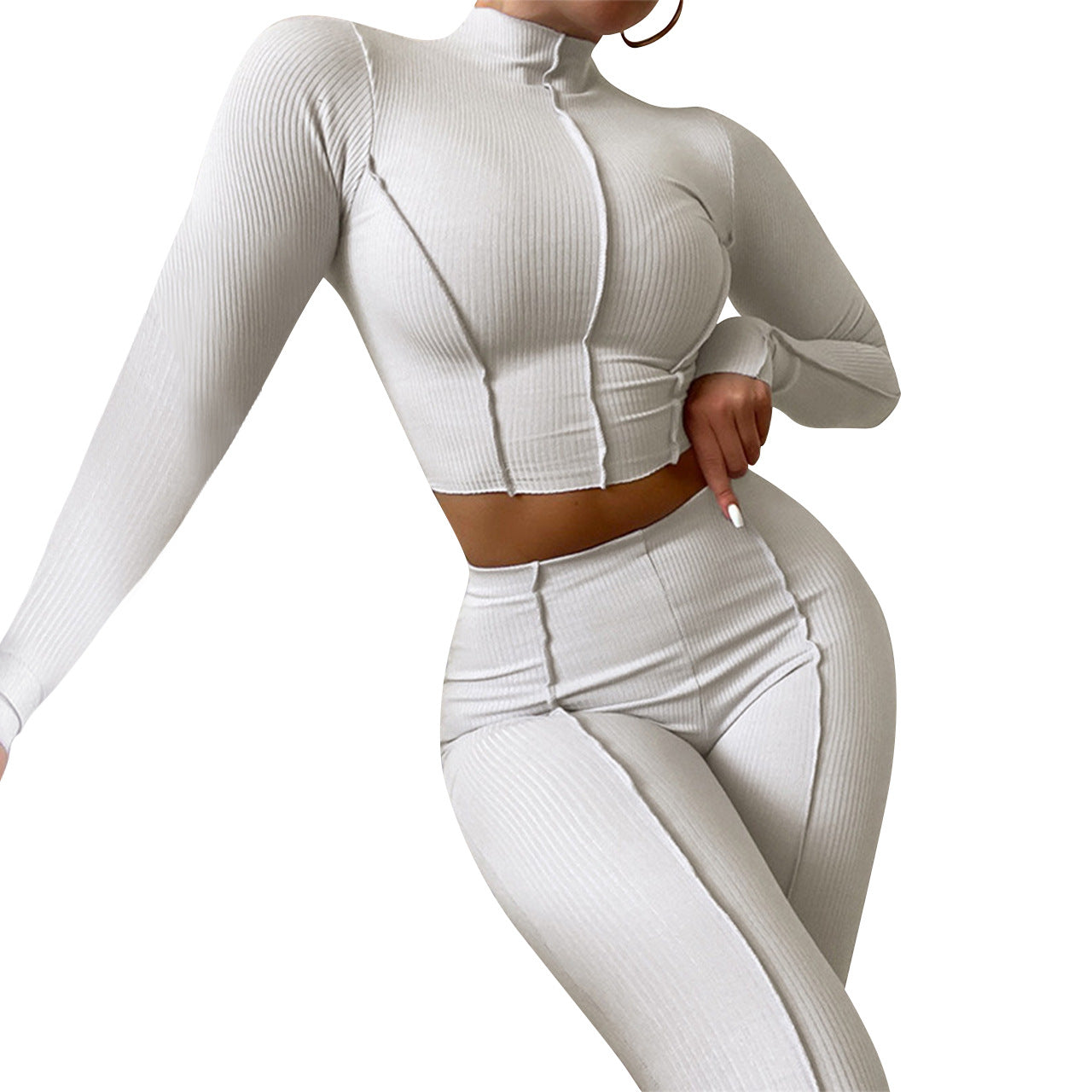 High-Necked Crop Top Legging Set