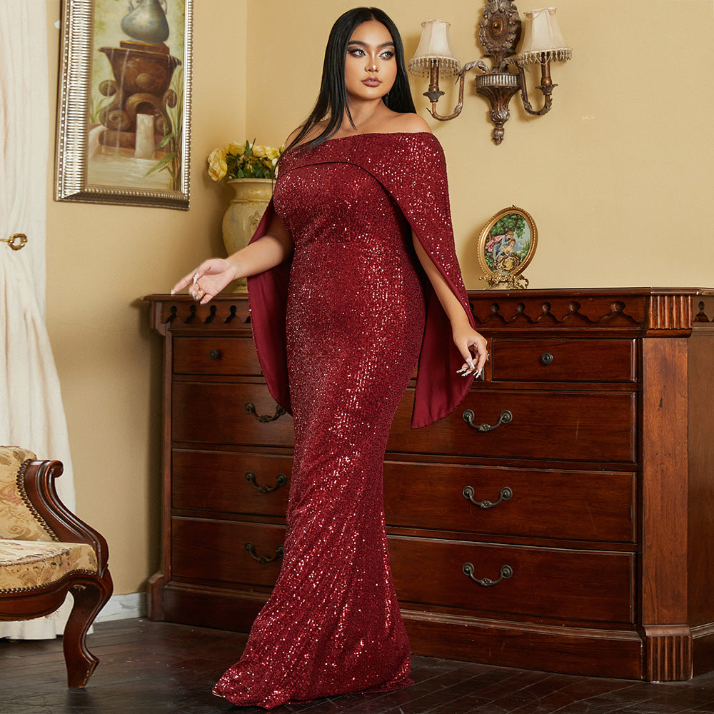 off Shoulder Long Cocktail Sequined Bridesmaid Evening Dress