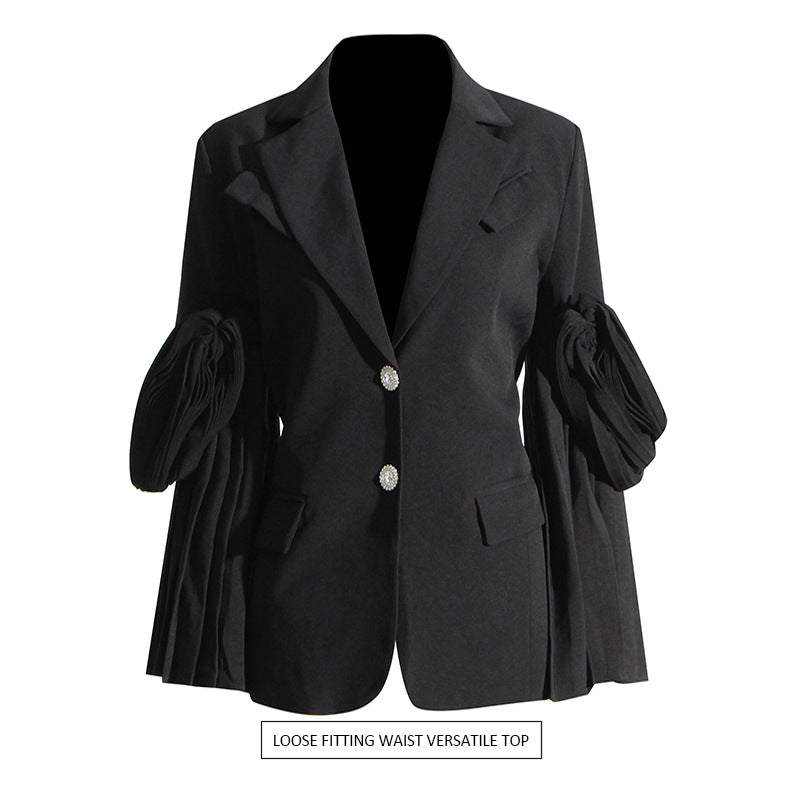 Niche Design Retro Stitching Ruffle Blazer Coat