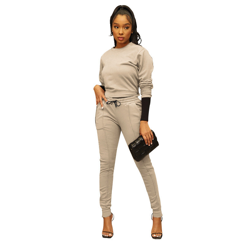 Round Neck Zipper Skinny Pants Sweat suit Set