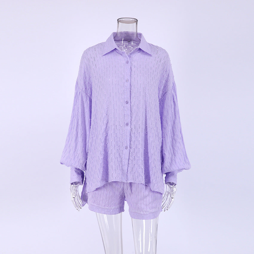 French Jacquard Cotton Puff Sleeve Casual Cool Pajamas