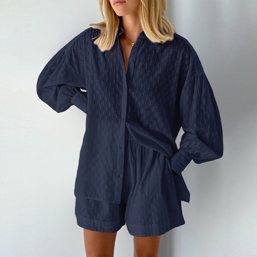 French Jacquard Cotton Puff Sleeve Casual Cool Pajamas