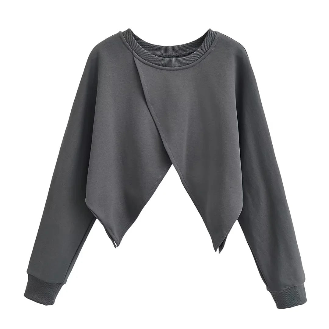 Personality Sweater Loose Hem Asymmetric Short Long Sleeve