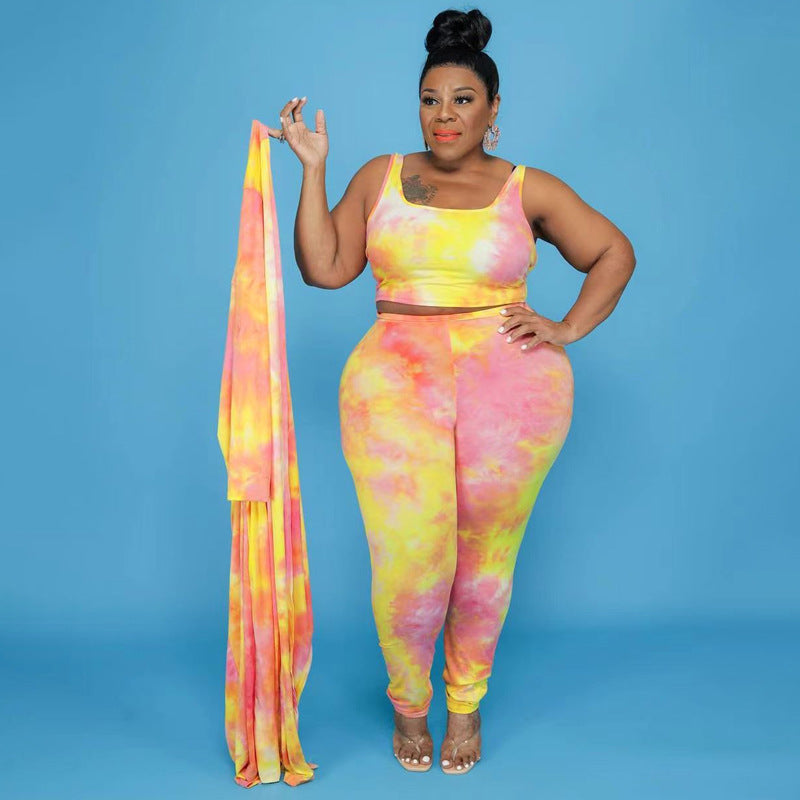 Plus Size Tie-Dye Casual Three-Piece Set