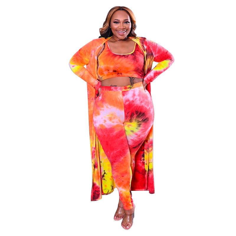 Plus Size Tie-Dye Casual Three-Piece Set