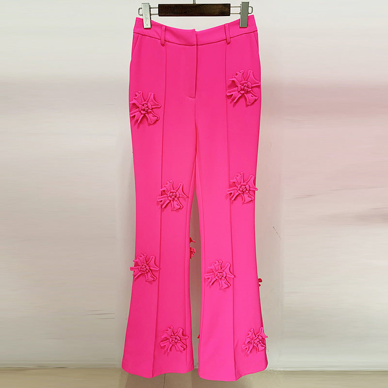 Stars Floral Decoration Bootcut 3D Rose Pants