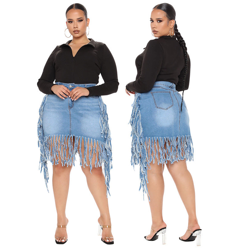 Denim Skirt with Tassel