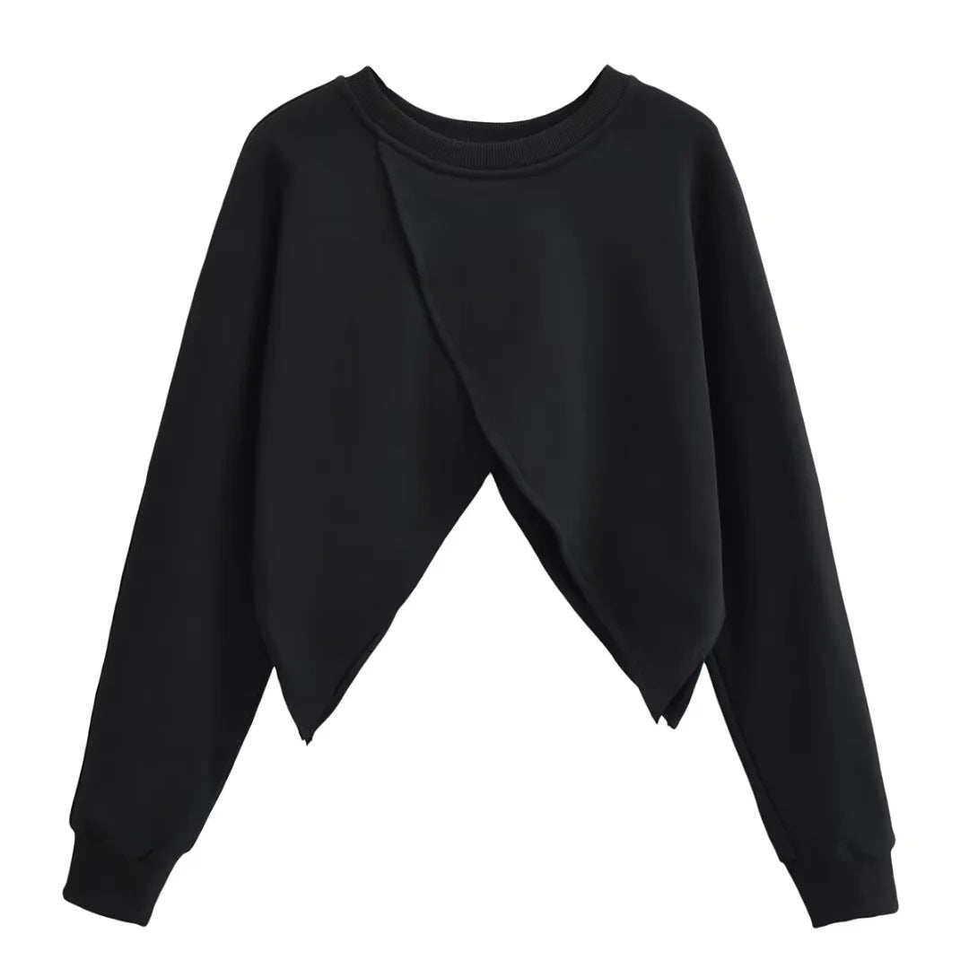 Personality Sweater Loose Hem Asymmetric Short Long Sleeve