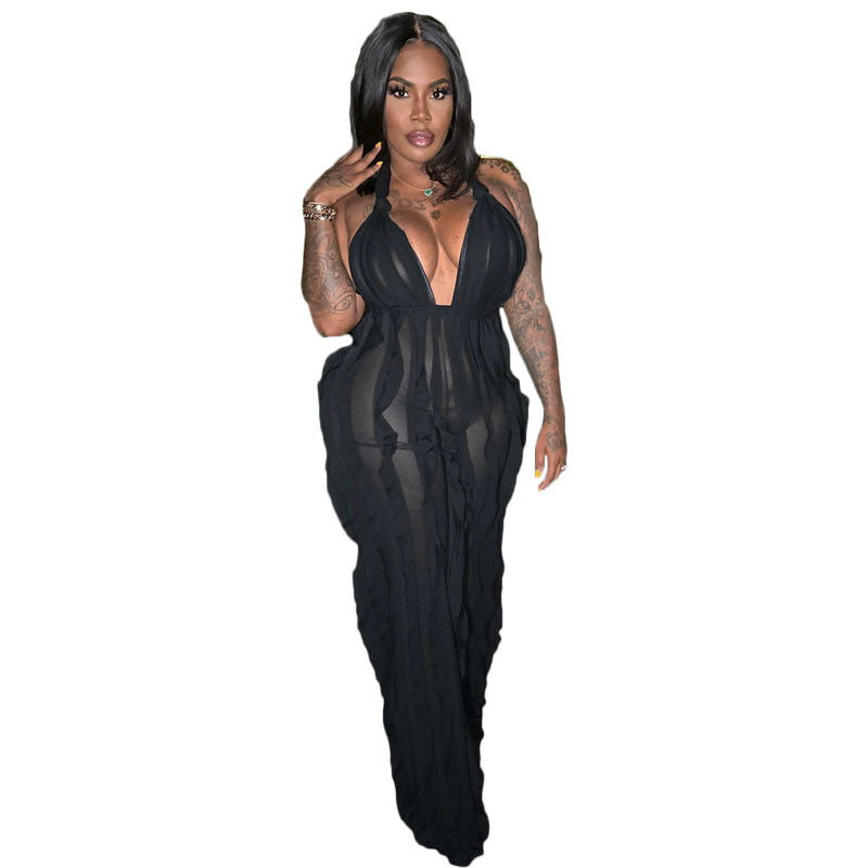 Wave Pattern Sexy Bandeau High Waist Jumpsuit