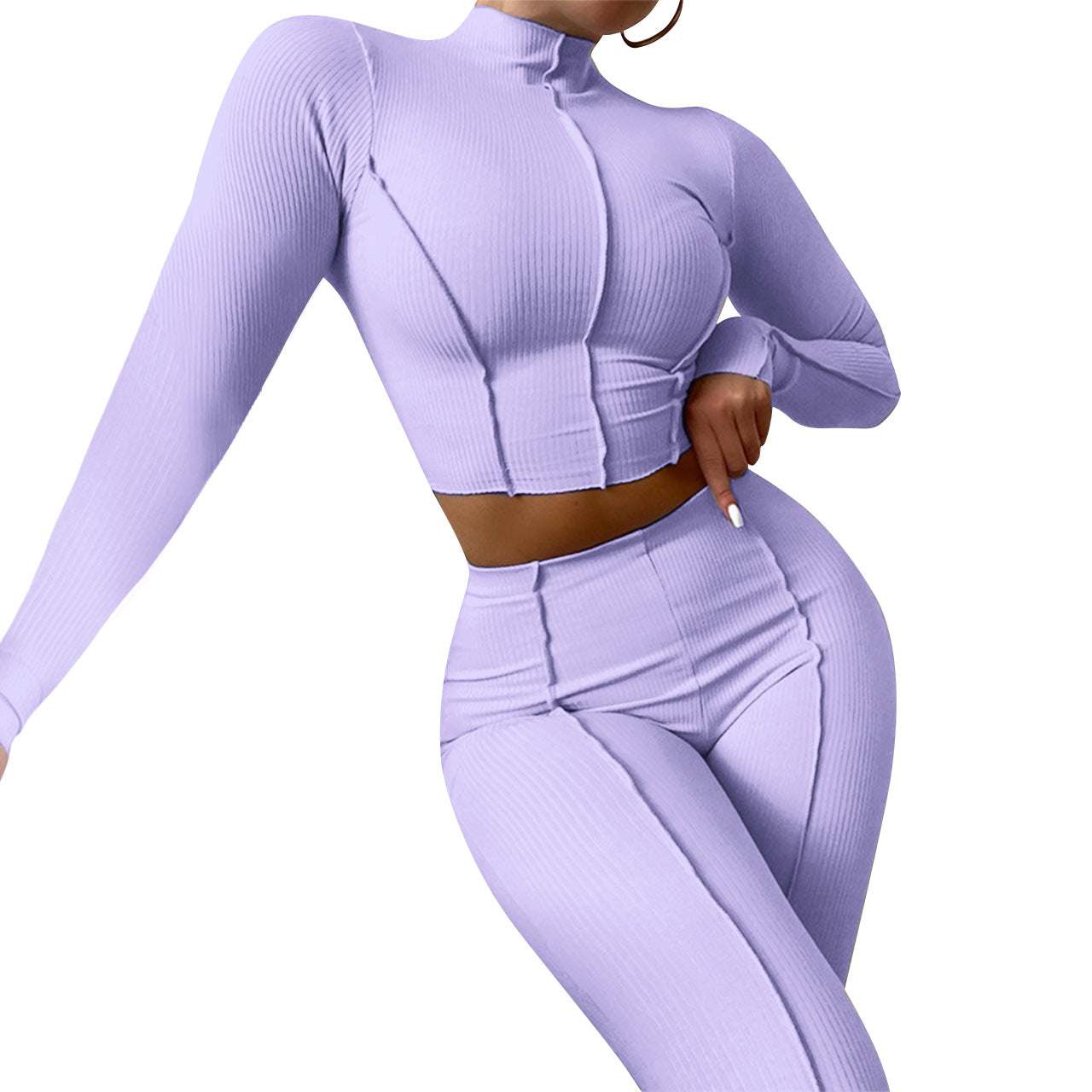 High-Necked Crop Top Legging Set