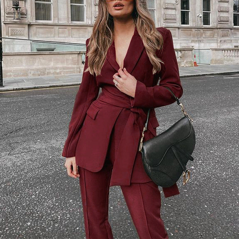 Autumn Belted Blazer Suit