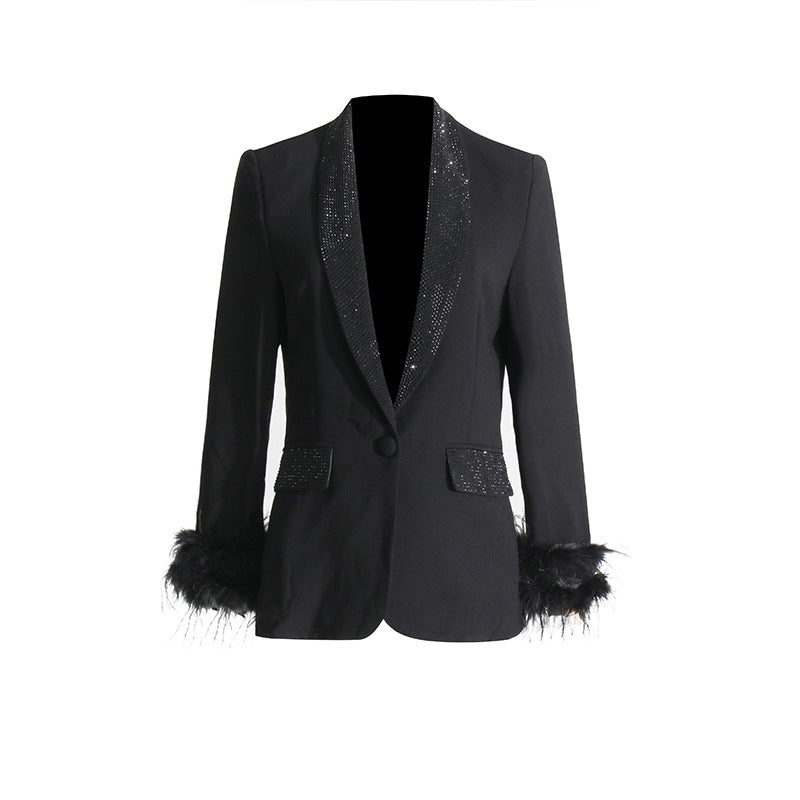 Classic Blazer Stitching Ostrich Feather Light Diamond