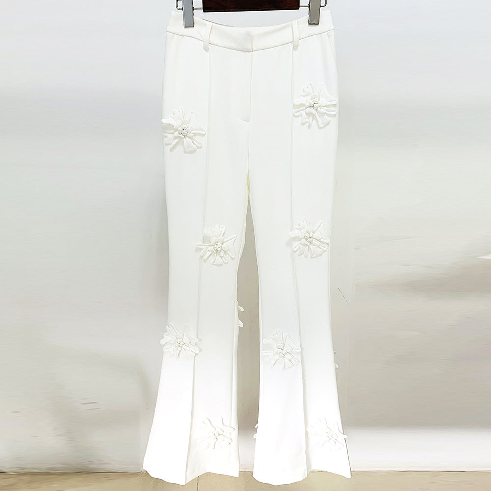 Stars Floral Decoration Bootcut 3D Rose Pants