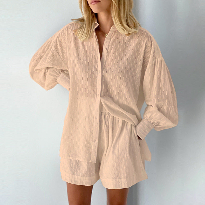 French Jacquard Cotton Puff Sleeve Casual Cool Pajamas