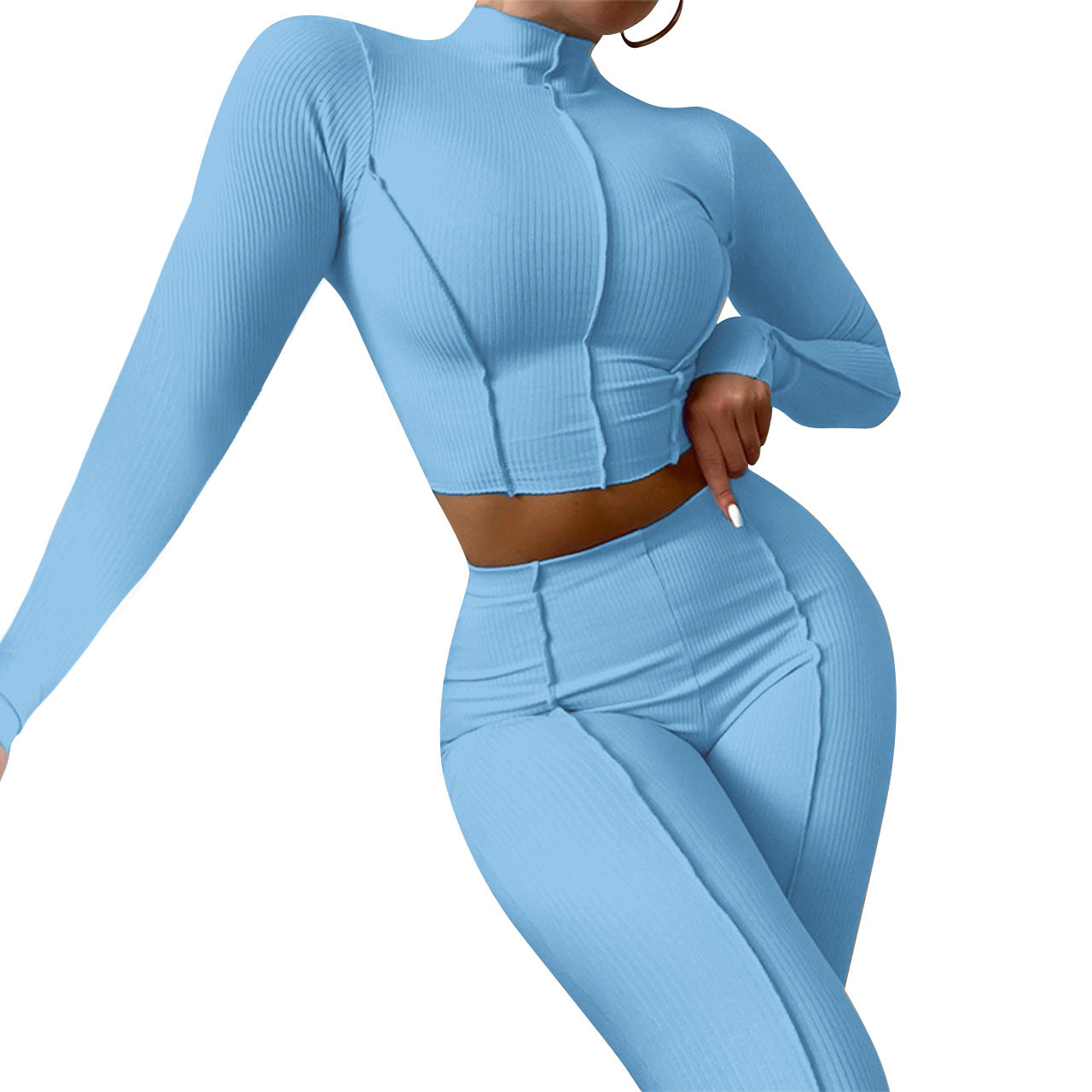 High-Necked Crop Top Legging Set