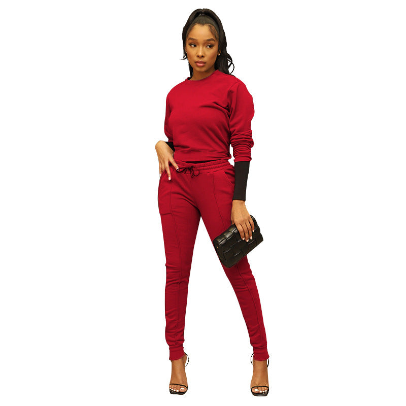 Round Neck Zipper Skinny Pants Sweat suit Set