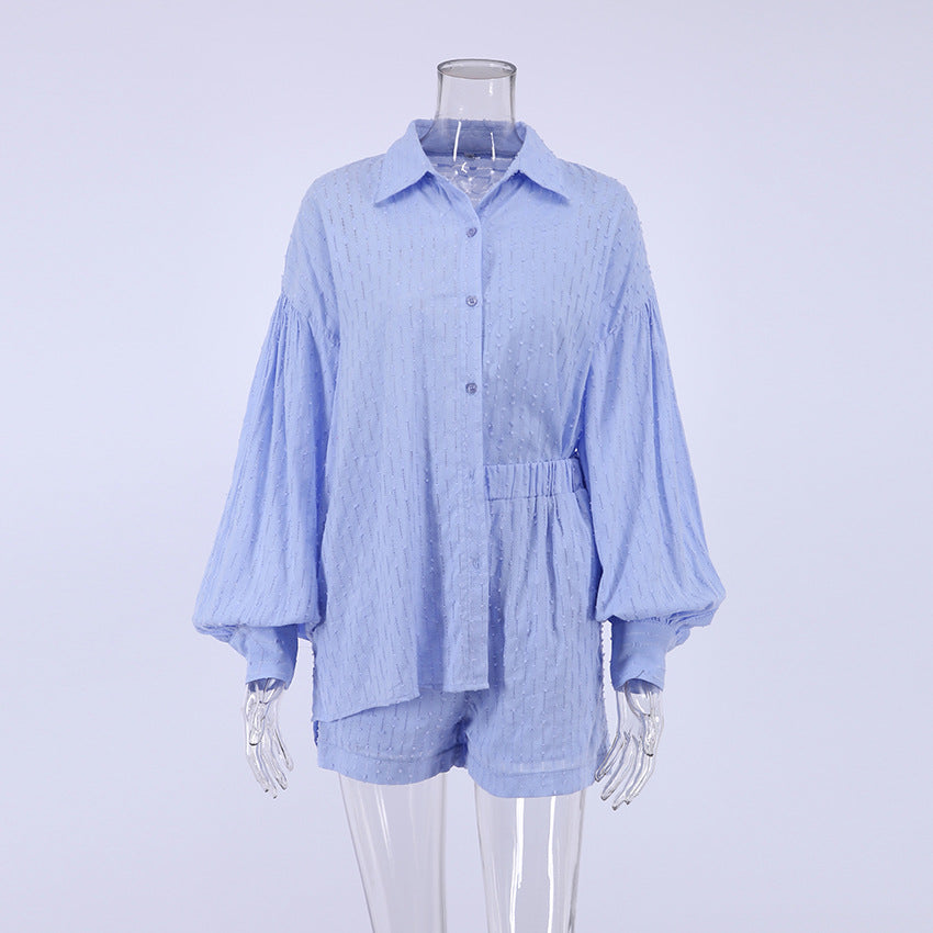 French Jacquard Cotton Puff Sleeve Casual Cool Pajamas