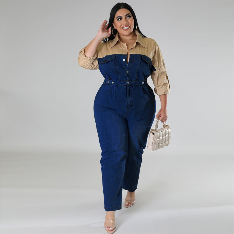 Denim Contrast Color Jumpsuit