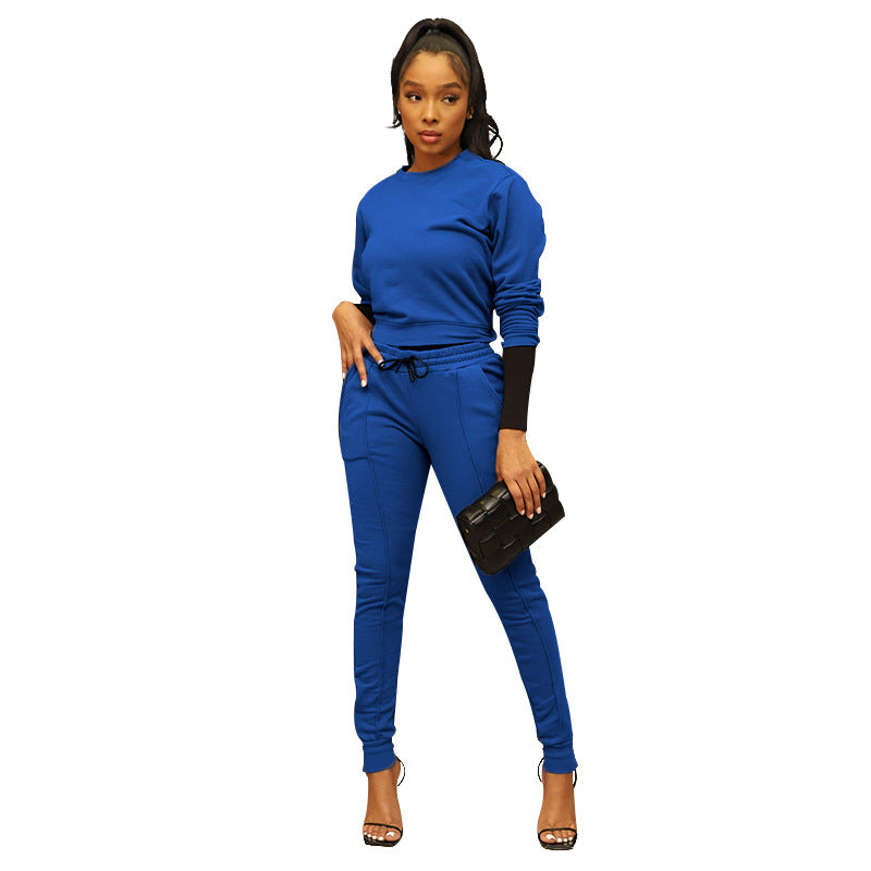 Round Neck Zipper Skinny Pants Sweat suit Set