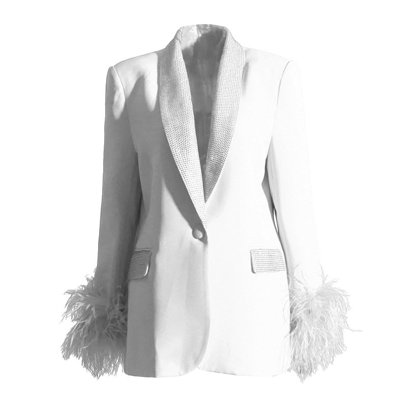 Classic Blazer Stitching Ostrich Feather Light Diamond