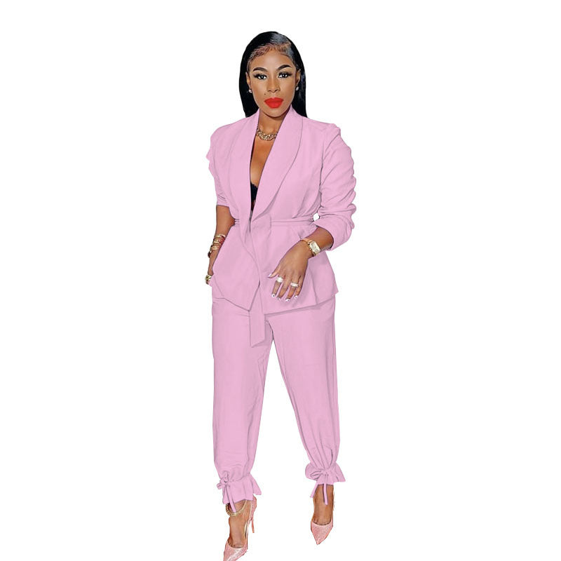 Lace-up Blazer Jogger Style Pants Suit