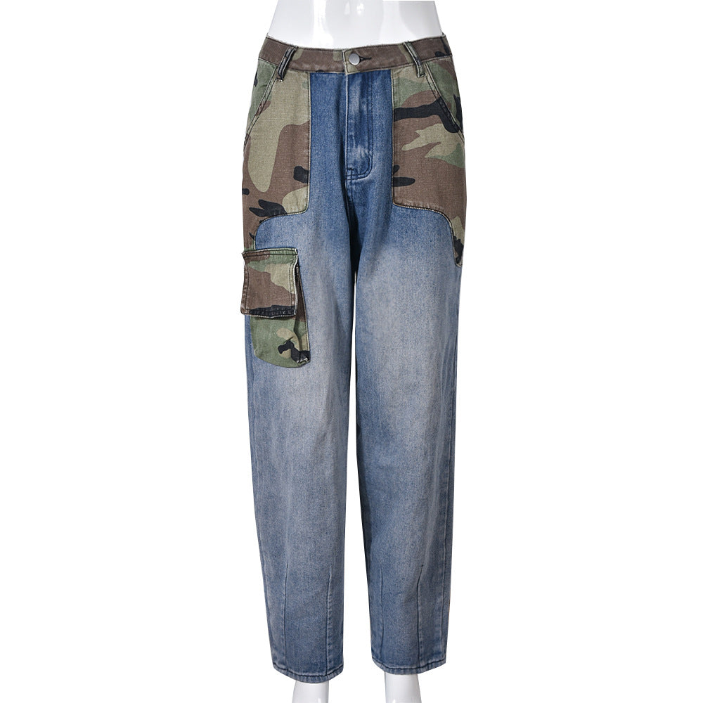 Trendy Denim Camouflage  Bags Straight Jeans