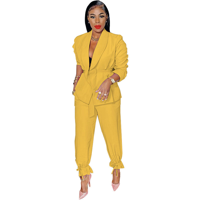 Lace-up Blazer Jogger Style Pants Suit