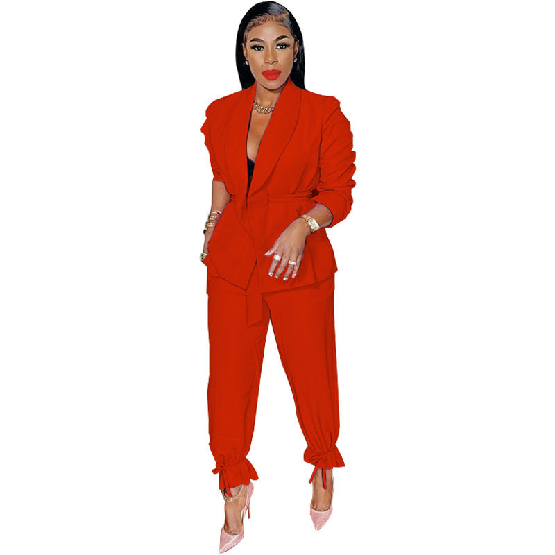 Lace-up Blazer Jogger Style Pants Suit