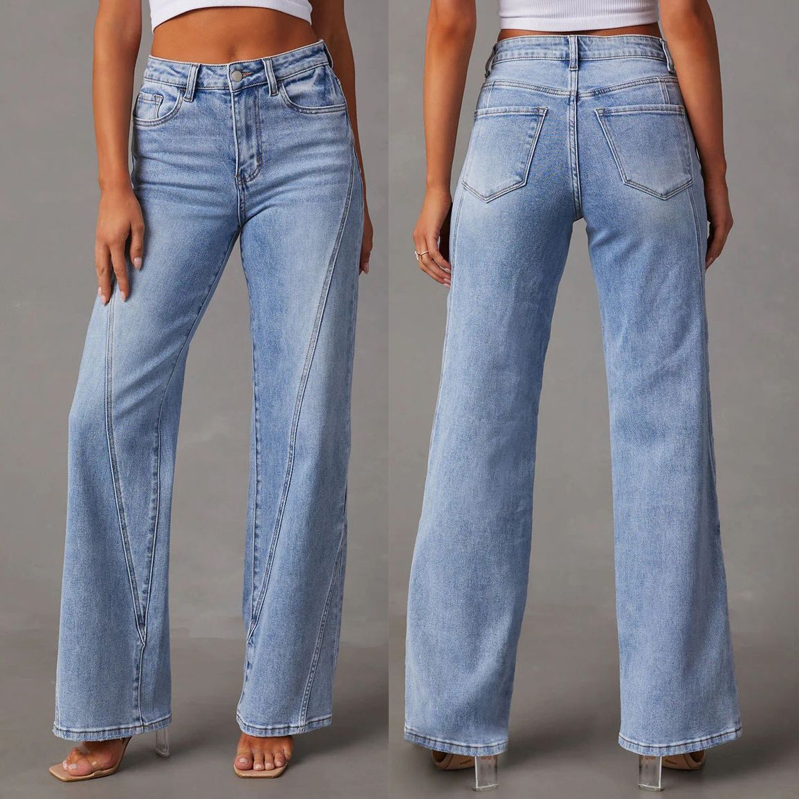 High Waist Loose Denim Holes Jeans