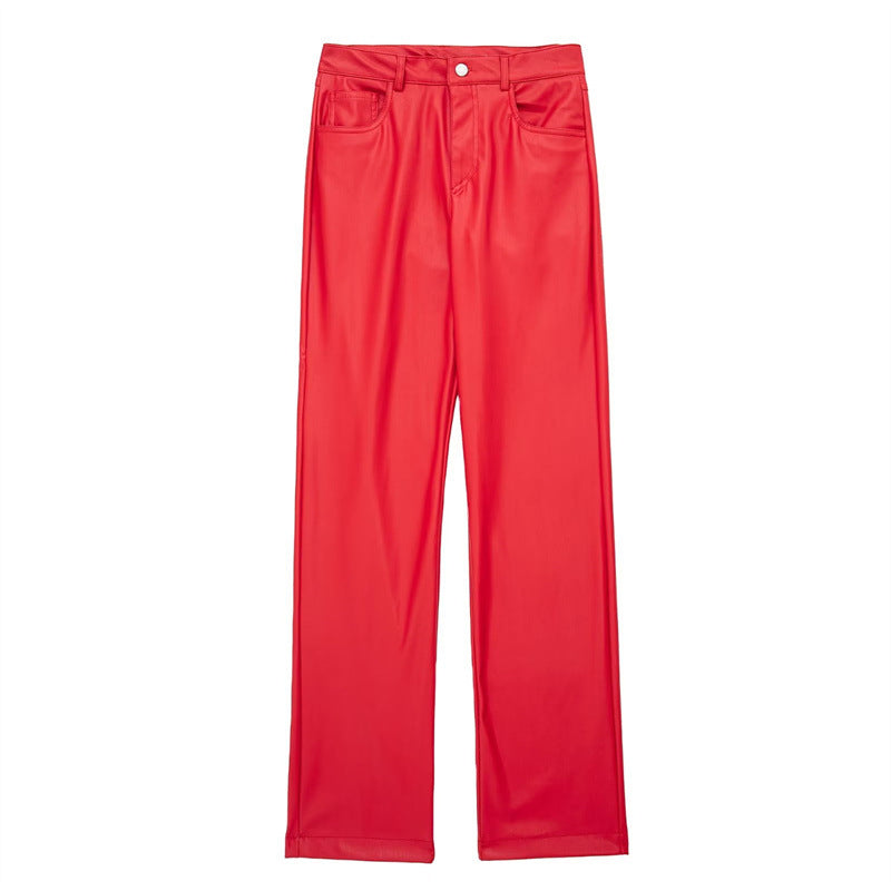 Zaura Faux Leather Street Straight Pants