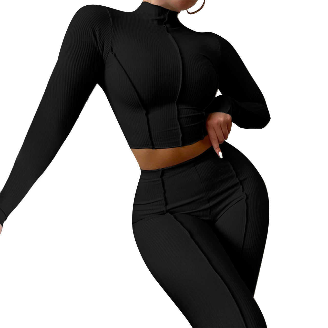 High-Necked Crop Top Legging Set