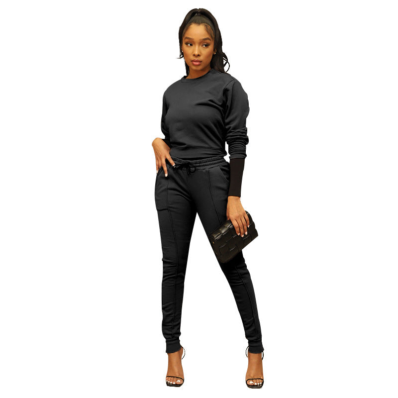 Round Neck Zipper Skinny Pants Sweat suit Set