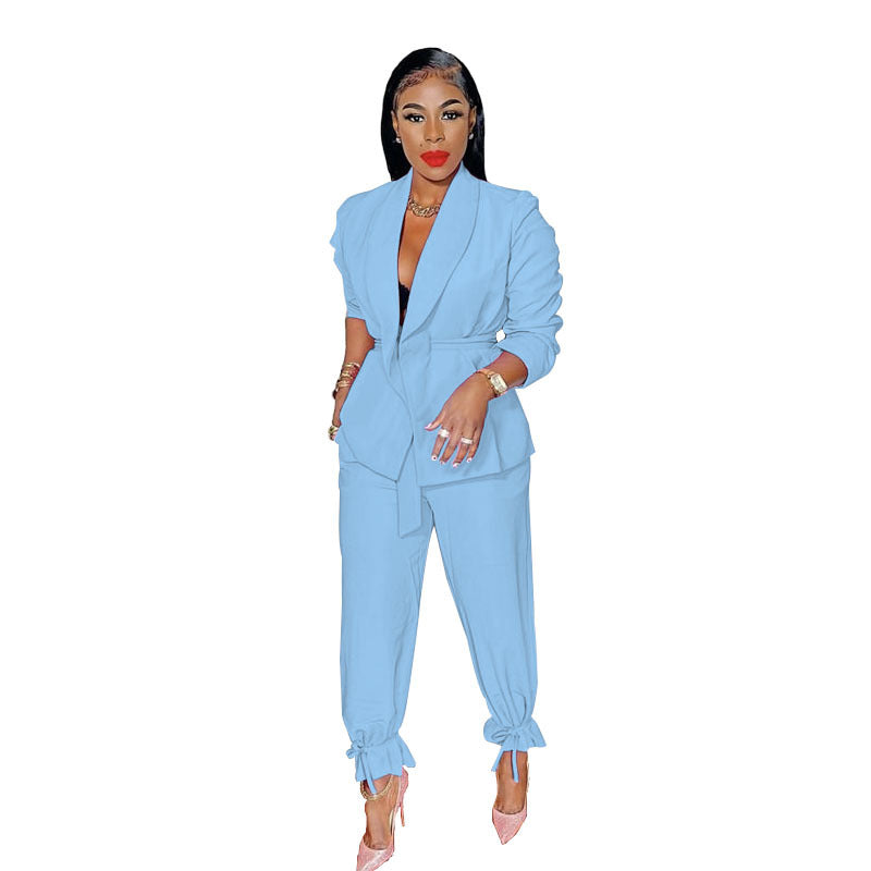 Lace-up Blazer Jogger Style Pants Suit