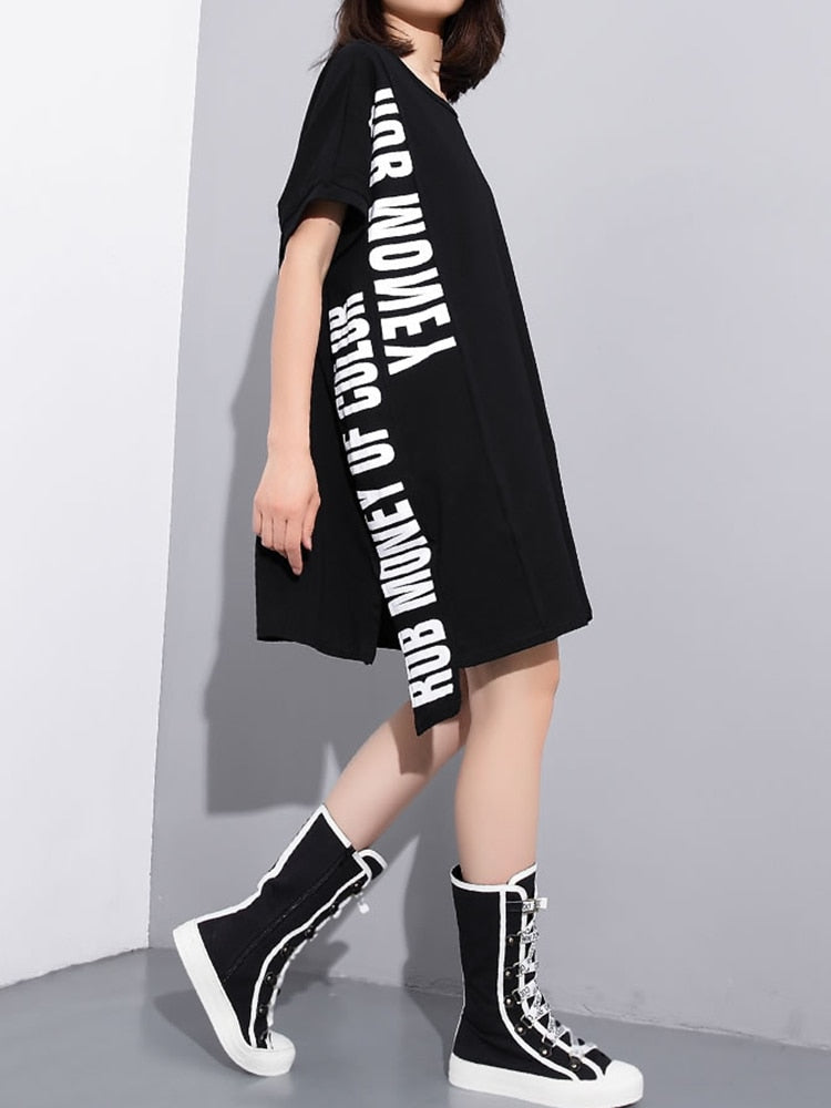 XITAO Europe Print Letter Street Style Dress