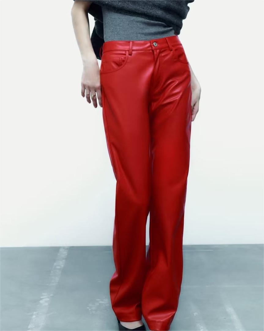 Zaura Faux Leather Street Straight Pants