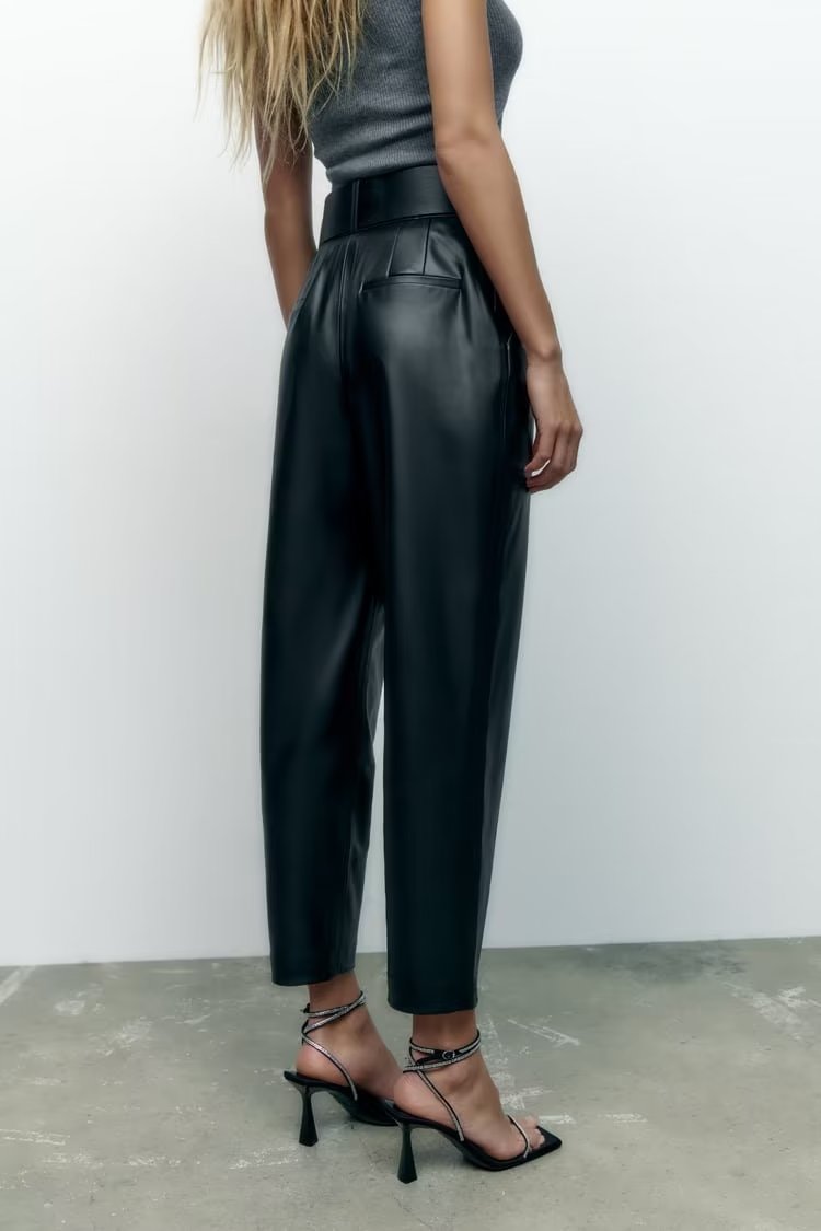 Velvet Faux Leather Casual Pants