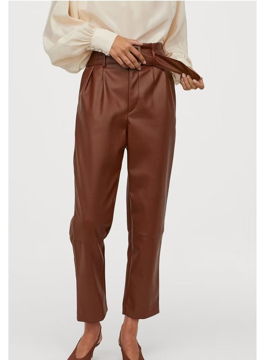 Velvet Faux Leather Casual Pants