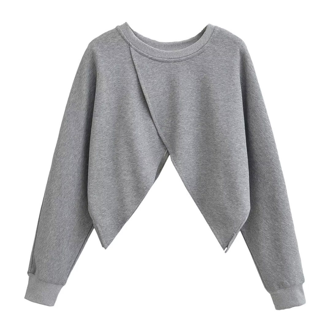 Personality Sweater Loose Hem Asymmetric Short Long Sleeve