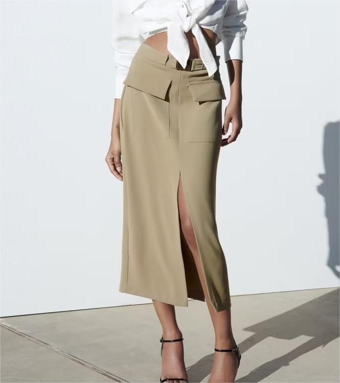 High Waist Overalls Midi Skirt