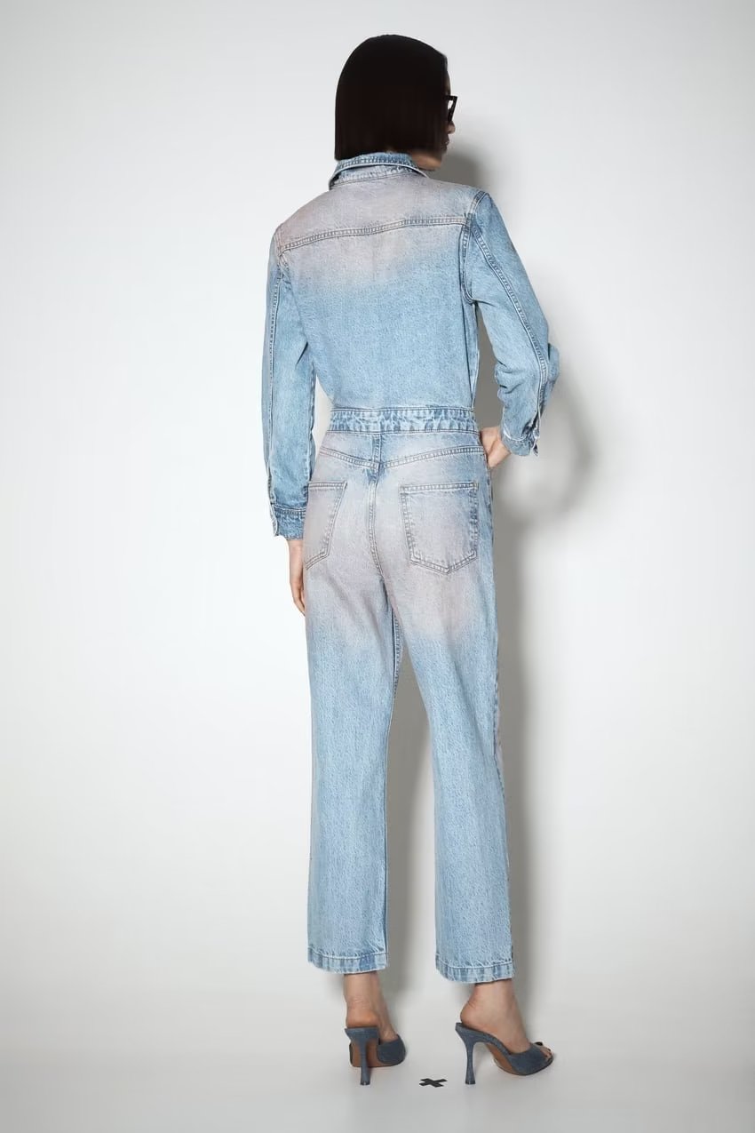 French Pan Pink Washed Denim Jumpsuit