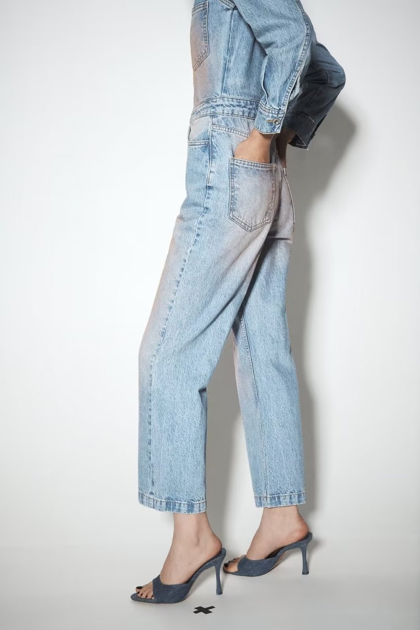 French Pan Pink Washed Denim Jumpsuit