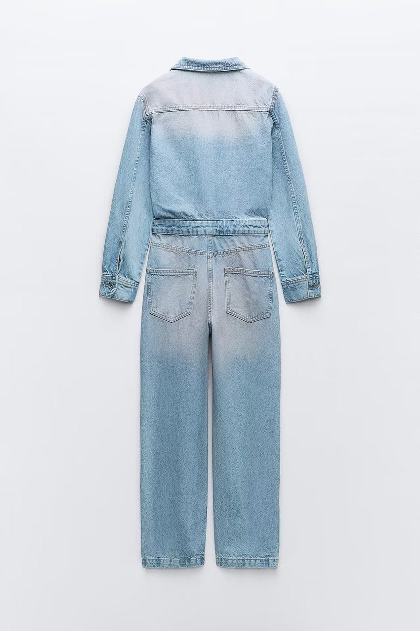 French Pan Pink Washed Denim Jumpsuit