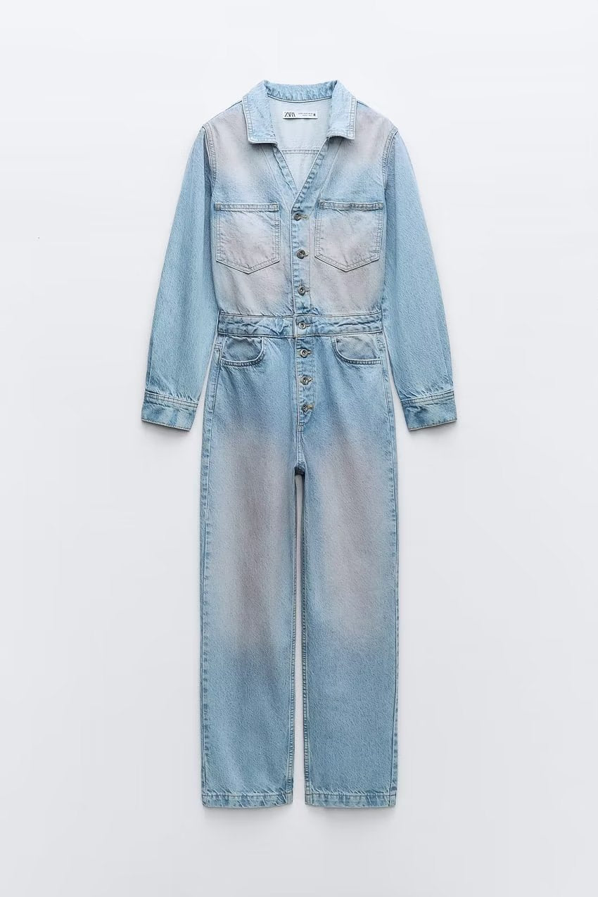 French Pan Pink Washed Denim Jumpsuit