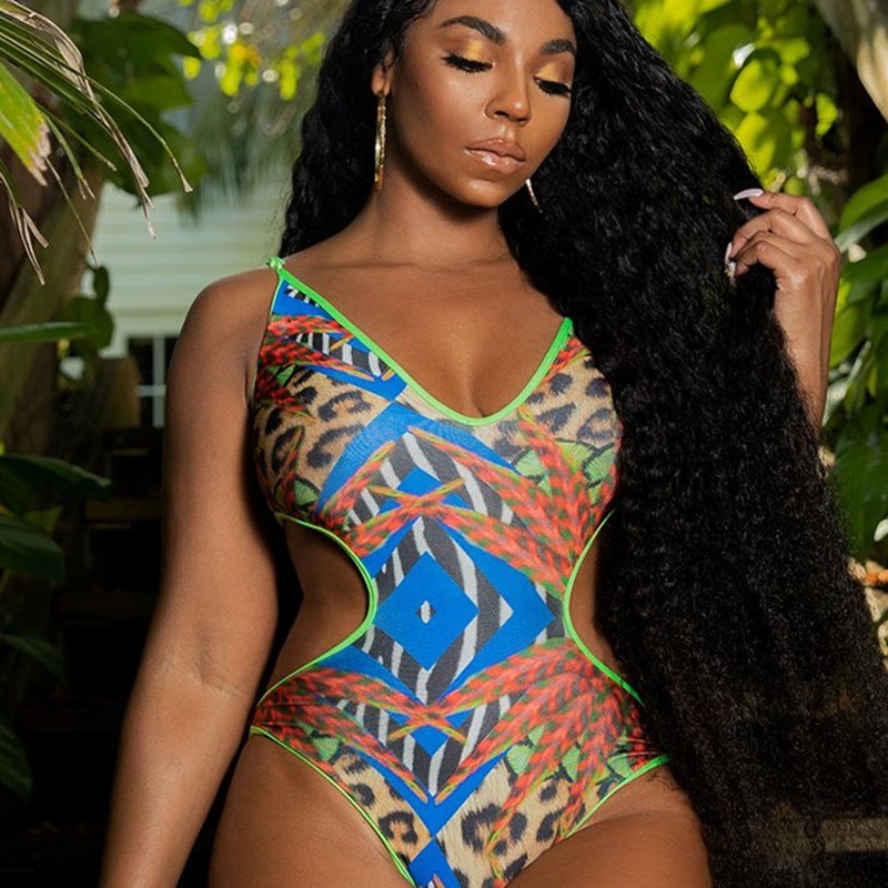 Printed One-Piece Sexy Retro Pattern Swimsuit