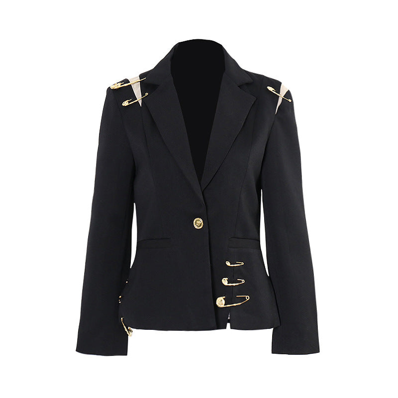 Women Spring Shoulder Mesh Stitching Decorative Coat