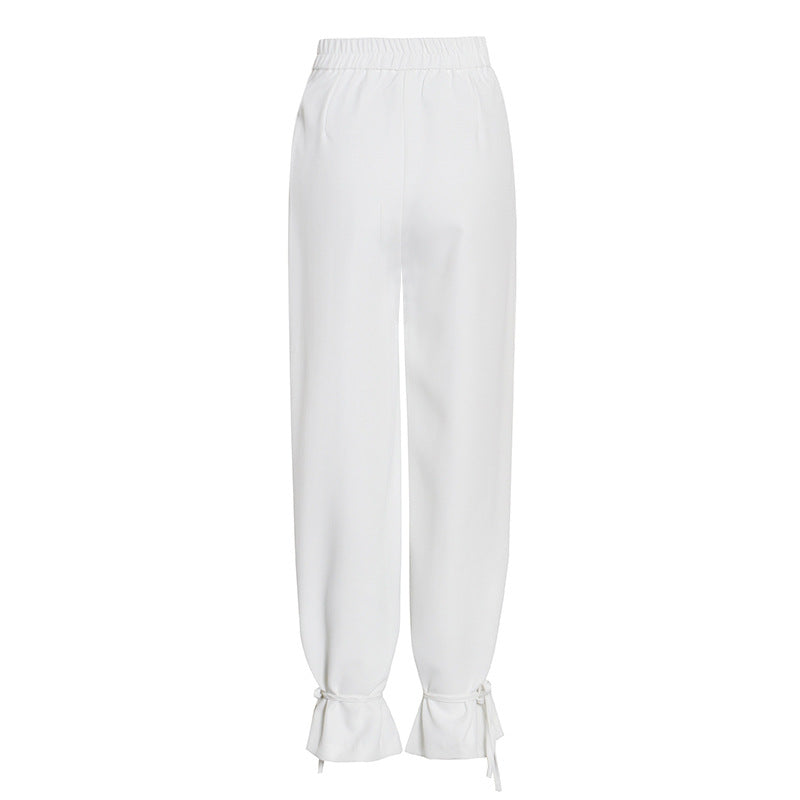 White Suit Women Trendy Office Design Wide-leg Pants Two-piece Set